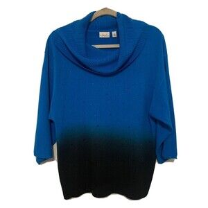 Kim Rogers Womens Size Large Blue Ombre Embellished Cowl Neck Pullover Sweater